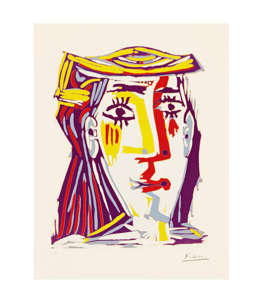 Pablo Picasso - Portrait De Jacqueline Au Chapeau De Paille Multicolore