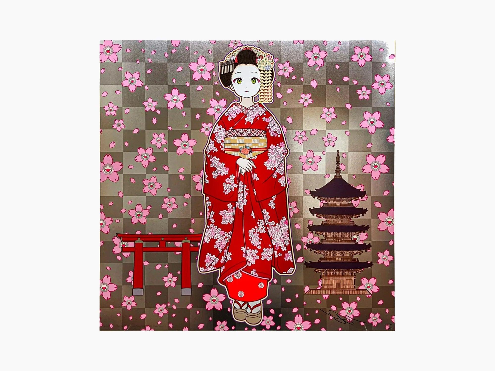 Takashi Murakami-Maiko in Kyoto, Cherry Blossoms on Red