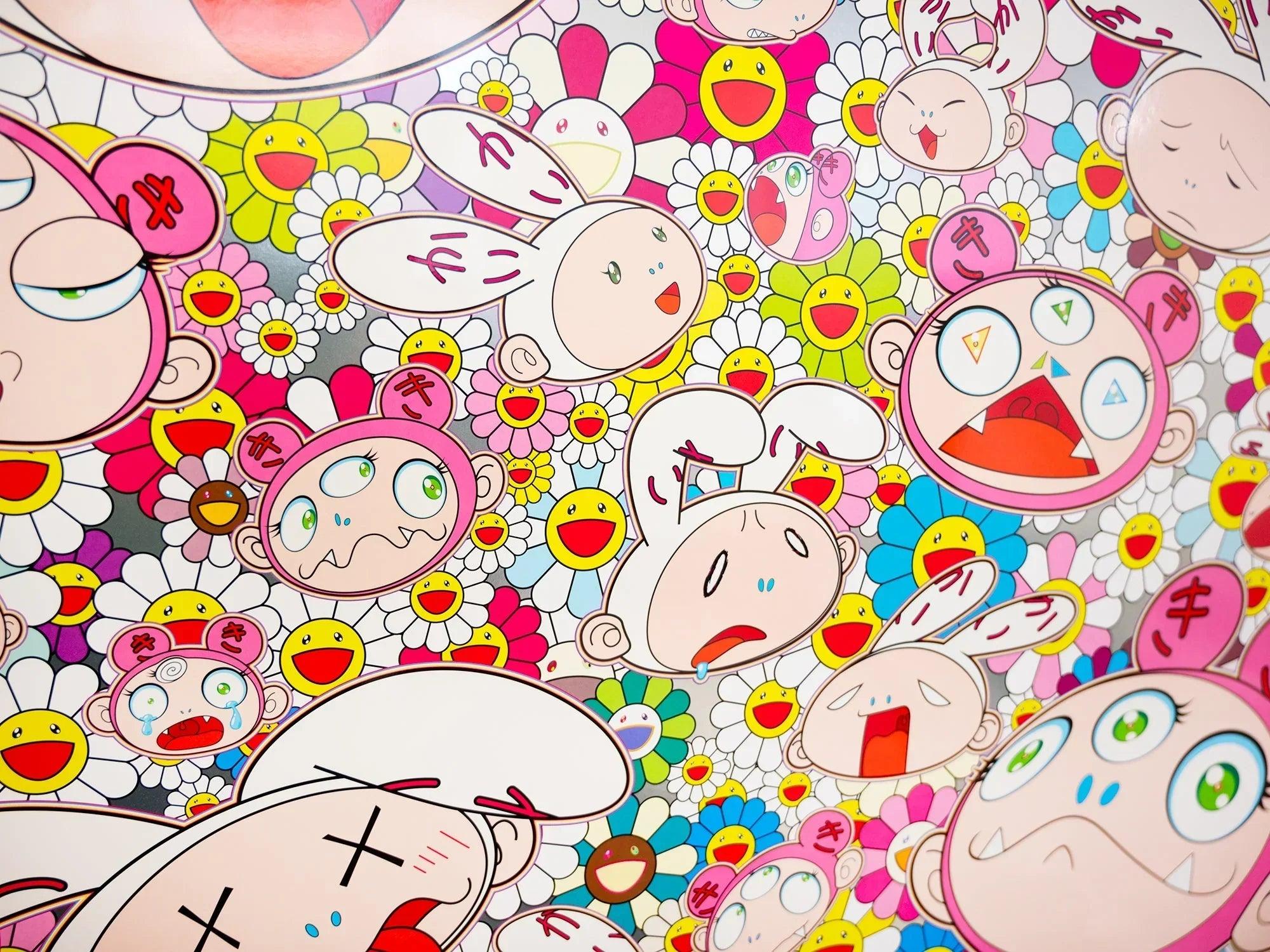 Takashi Murakami-There's bound to be difficult times, There's bound to be sad times, But we won't lose heart; we'd rather not cry, so laugh, we will!